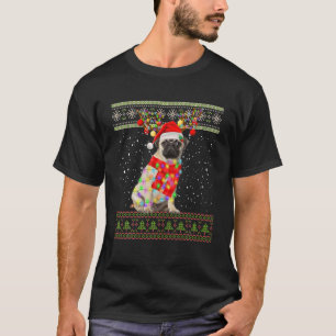 Funny Pug Dog Ugly Christmas Lights Sweater Man Wo