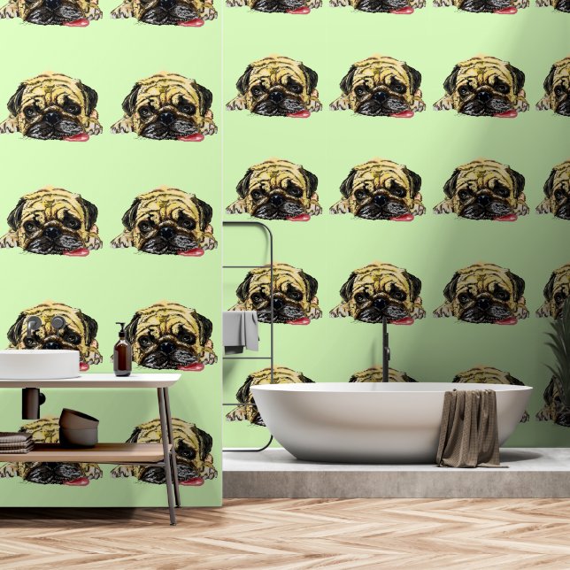 Funny Pug Dog with Custom Colors Wallpaper (Bathroom)