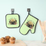 Funny Pug Dog with Custom Text and Colors Oven Mitt & Pot Holder Set