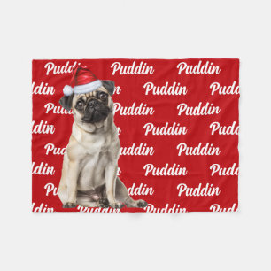 Funny Pug Dog with Name Pattern Christmas Fleece Blanket