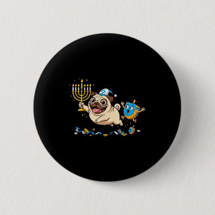 Funny Pug Dreidel Menorah Hanukkah Kids Womens Men Button