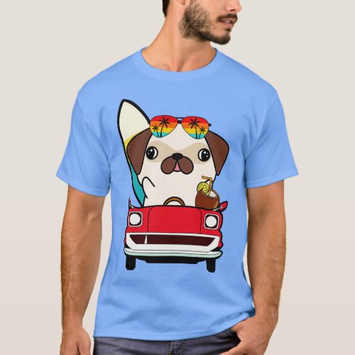 Funny pug driving a car T_Shirt