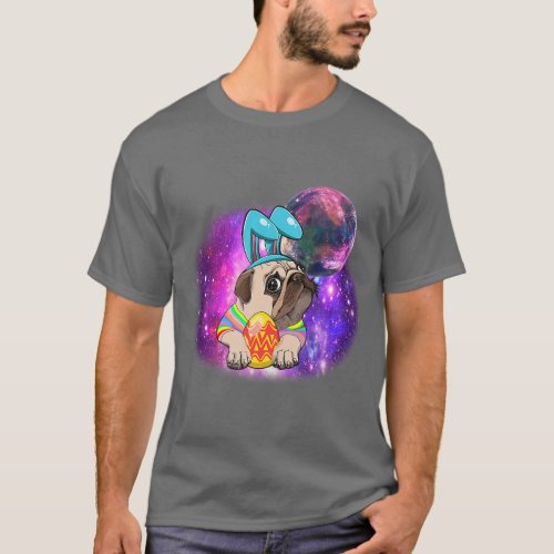 Funny Pug Egg Easter Day Dog Bunny Galaxy Earth Ha T_Shirt