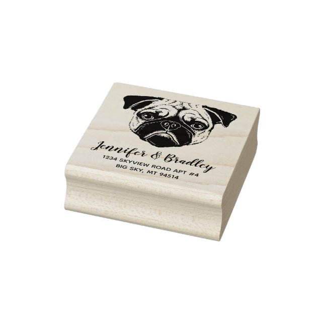 Funny Pug Face Custom Name Return Address Rubber Stamp (Stamp)