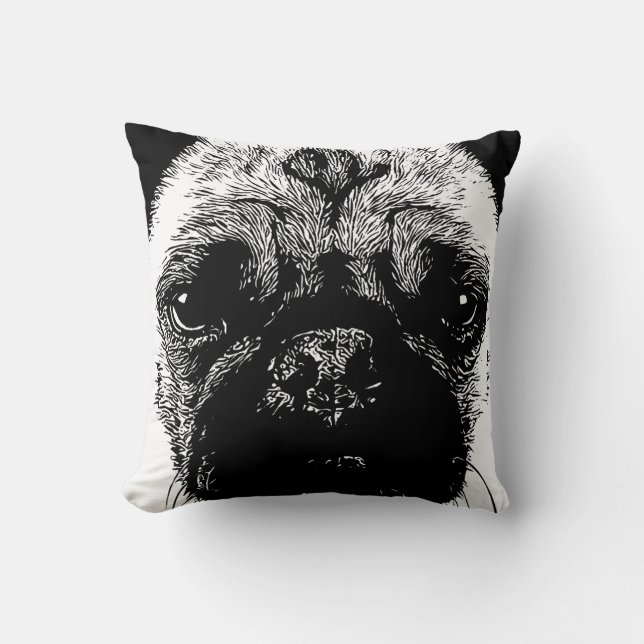 Funny Pug Face Throw Pillow (Front)
