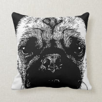 Funny Pug Face Throw Pillow