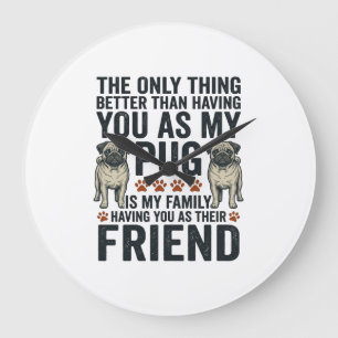 Funny Pug Family Friend Vintage Engraving Shirt De Large Clock
