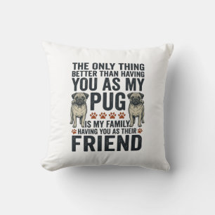 Funny Pug Family Friend Vintage Engraving Shirt De Throw Pillow