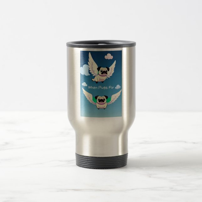 Funny Pug Fly aka When Pigs Fly Adorable Travel Mug (Center)