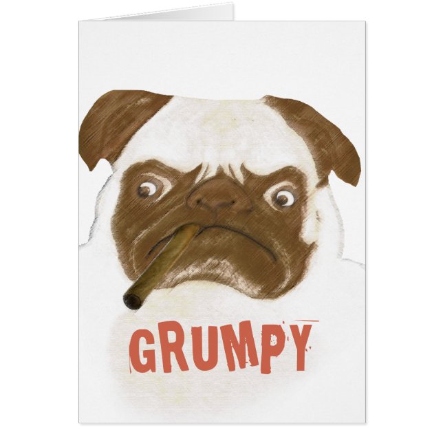 Funny Pug Grumpy Puggy with Cigar Cards (Front)