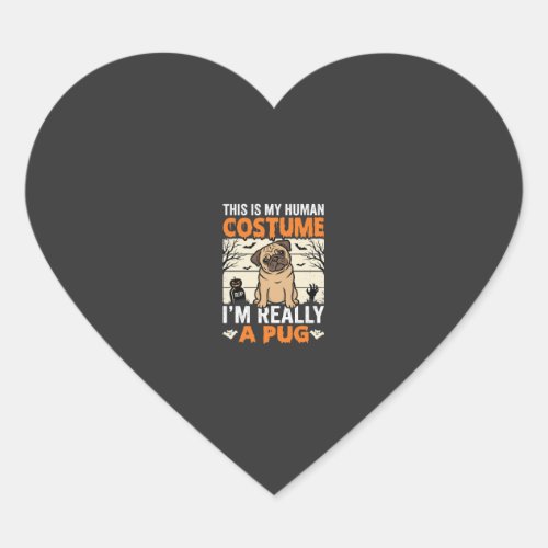 Funny Pug Halloween Human Costume Design Heart Sticker