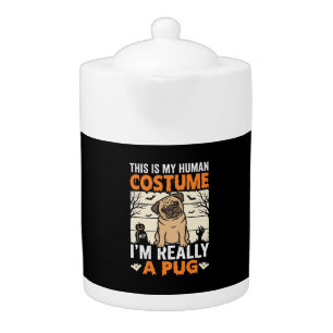 Funny Pug Halloween Human Costume Design Teapot