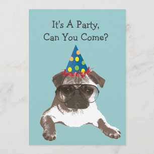 Funny Pug in Glasses Birthday Party Invitation