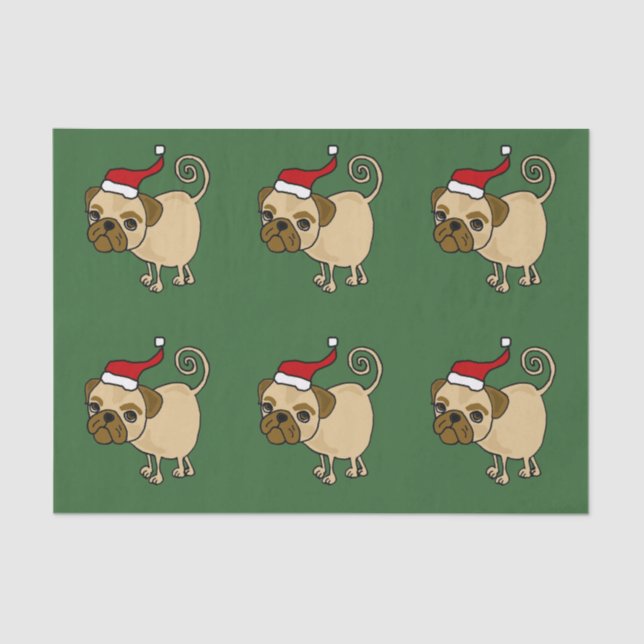 Funny Pug in Santa Hat Christmas Tissue Paper (Front)