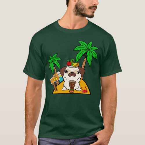 Funny pug is on a deserted island T_Shirt