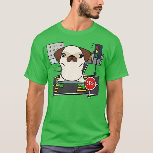 Funny Pug is on a skateboard T_Shirt