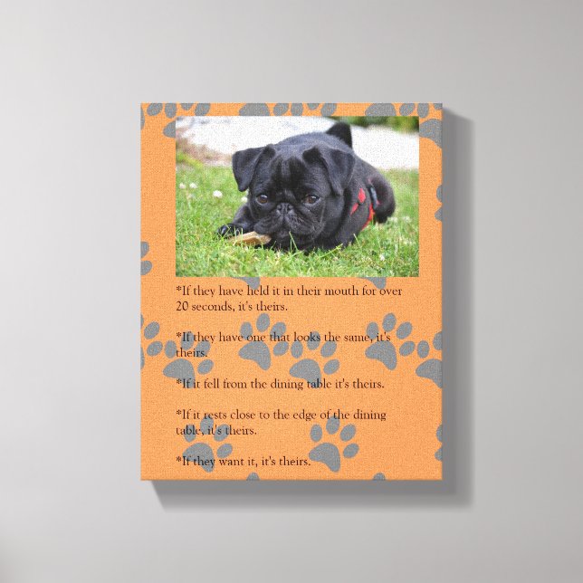 Funny PUG Laws of Posession black Pug Puppy Canvas Print (Front)