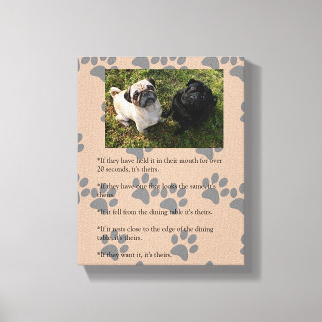 Funny PUG Laws of Posession Canvas Print (Front)