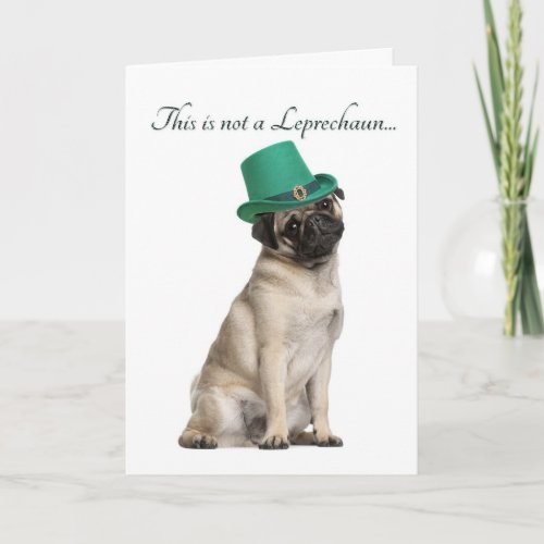 Funny Pug Leprechaun Card