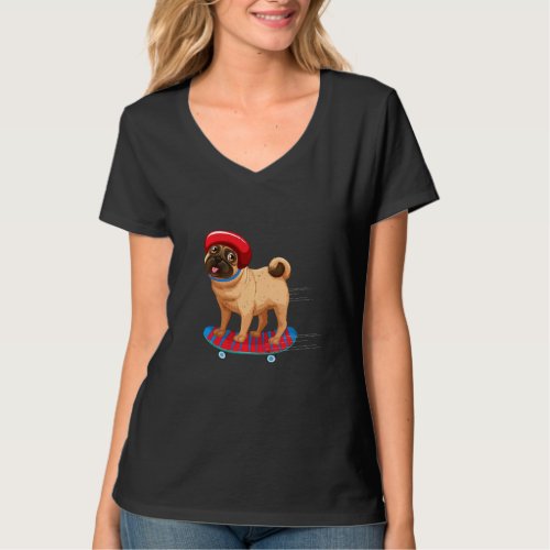 Funny Pug On Skateboard In Beanie Hat Dog T_Shirt