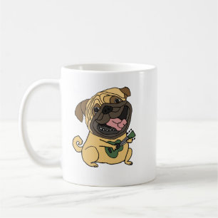 Funny Pug Playing Ukulele Cartoon Coffee Mug