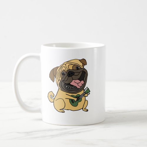 Funny Pug Playing Ukulele Cartoon Coffee Mug