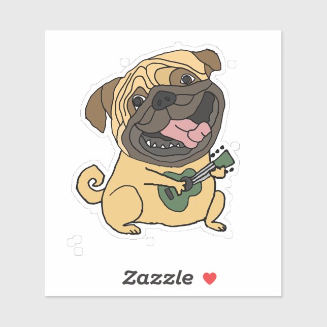 Funny Pug Playing Ukulele Cartoon Sticker (Sheet)