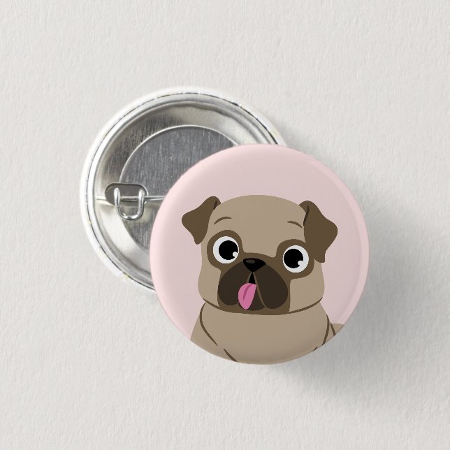 Funny Pug Puppy Cartoon Button (Front & Back)