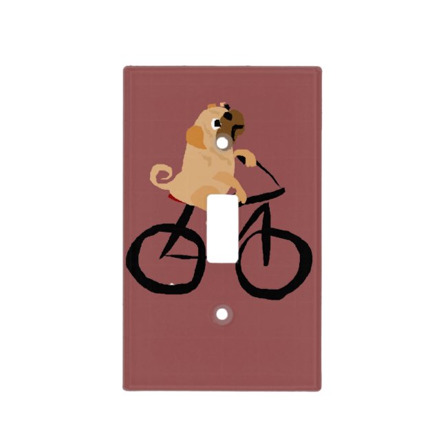 Funny Pug Puppy Dog Riding Bicycle Light Switch Cover (Front)