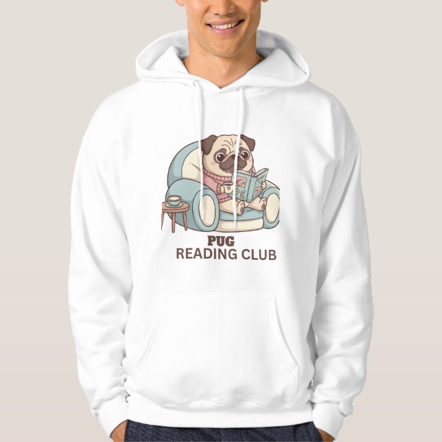 Funny Pug Reading Prose & Paws Hoodie (Front)