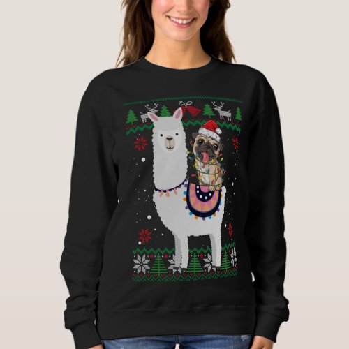 Funny Pug Riding Llama Christmas Gifts Pug Xmas ug Sweatshirt