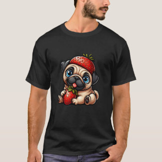 Funny Pug Strawberry Fruit Cartoon T-Shirt