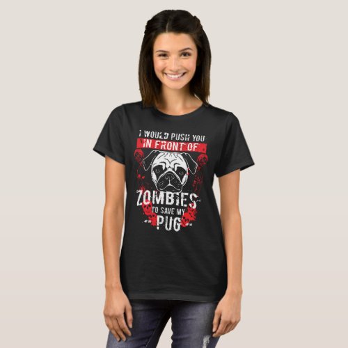 Funny Pug Zombie Design T_Shirt
