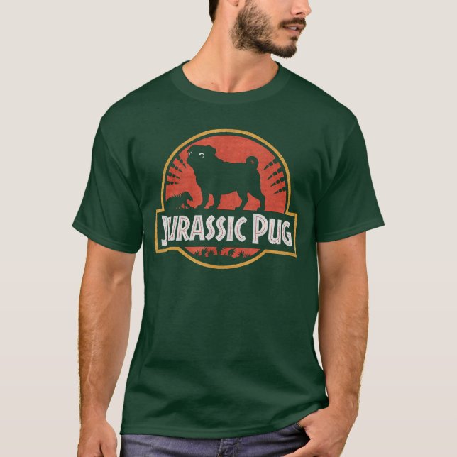 Funny Pugs Jurassic Pug for Dog Lovers family frie T-Shirt (Front)