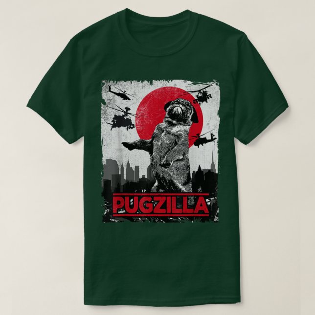 Funny Pugzilla Pug Dog  T-Shirt (Design Front)