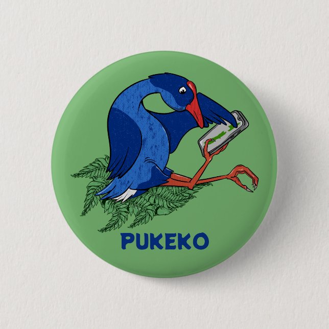 Funny Pukeko with mobile phone Button (Front)