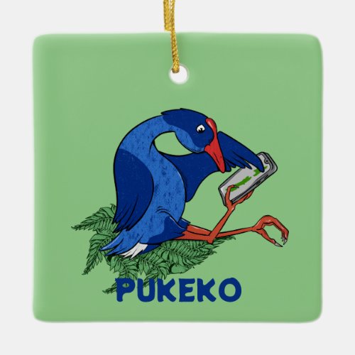 Funny Pukeko with mobile phone Ceramic Ornament