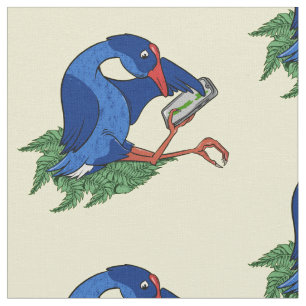 Funny Pukeko with mobile phone Fabric