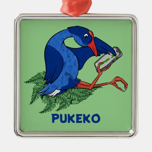 Funny Pukeko with mobile phone Metal Ornament