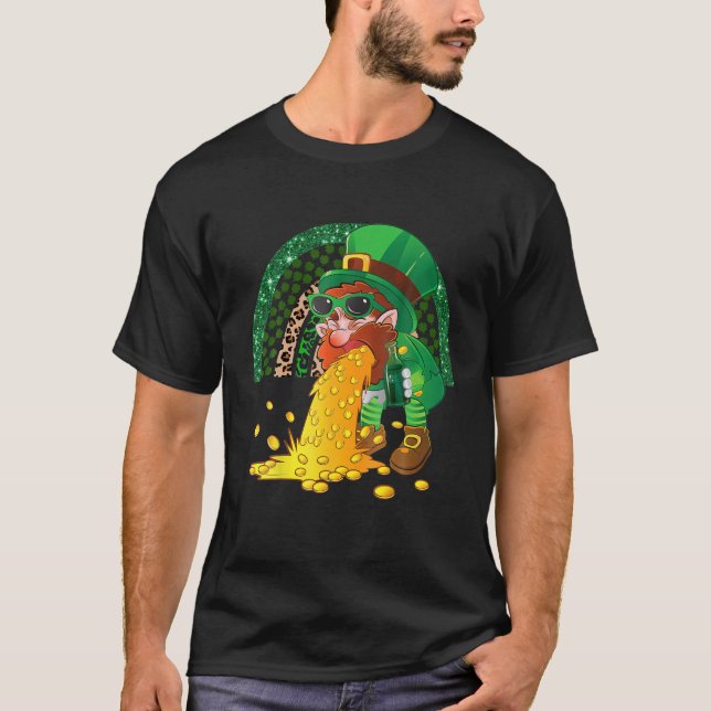 Funny Puking Leprechaun Matching St Patrick's Day T-Shirt (Front)