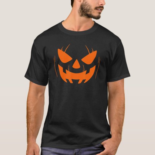 Funny Pumkin Face Orange Scary Halloween Jack O La T_Shirt