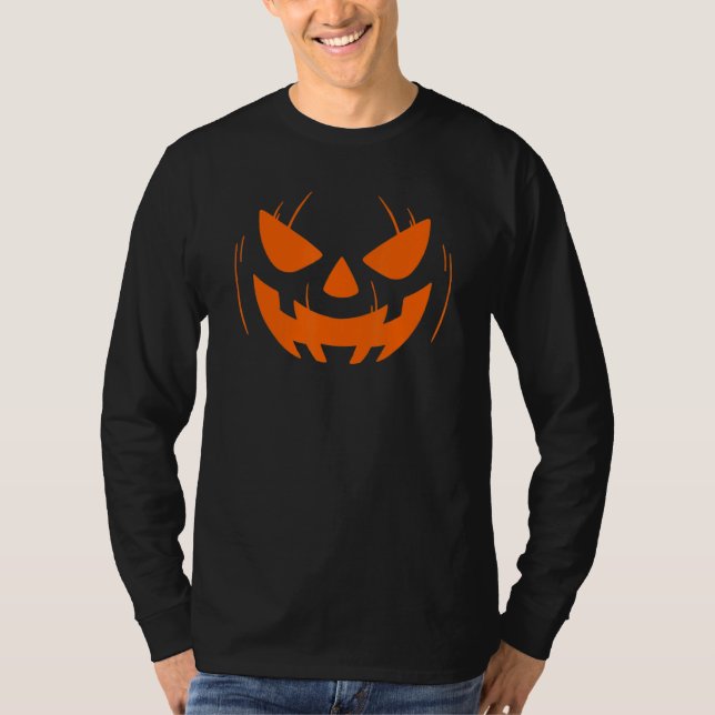 Funny Pumkin Face Orange Scary Halloween Jack O La T-Shirt (Front)