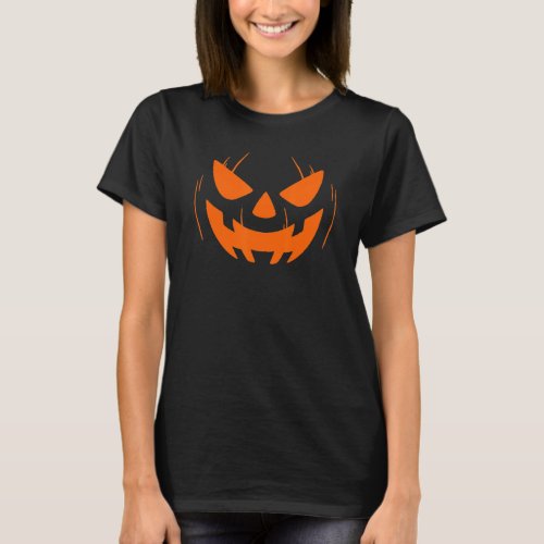 Funny Pumkin Face Orange Scary Halloween Jack O La T_Shirt