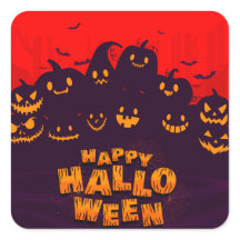 Funny Pumphins Bats Red Backround Happy Halloween