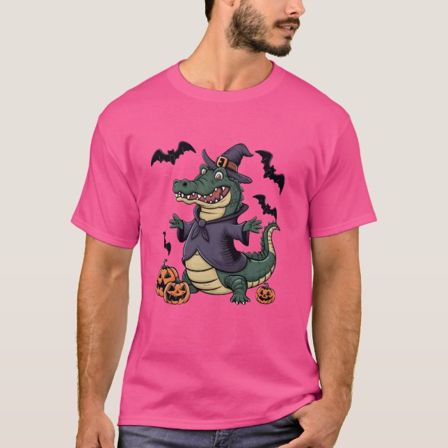 Funny Pumpkin Bat Witch Costume Alligator Hallowee T-Shirt (Front)