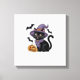 Funny Pumpkin Bat Witch Costume Black Cat Hallowee Canvas Print