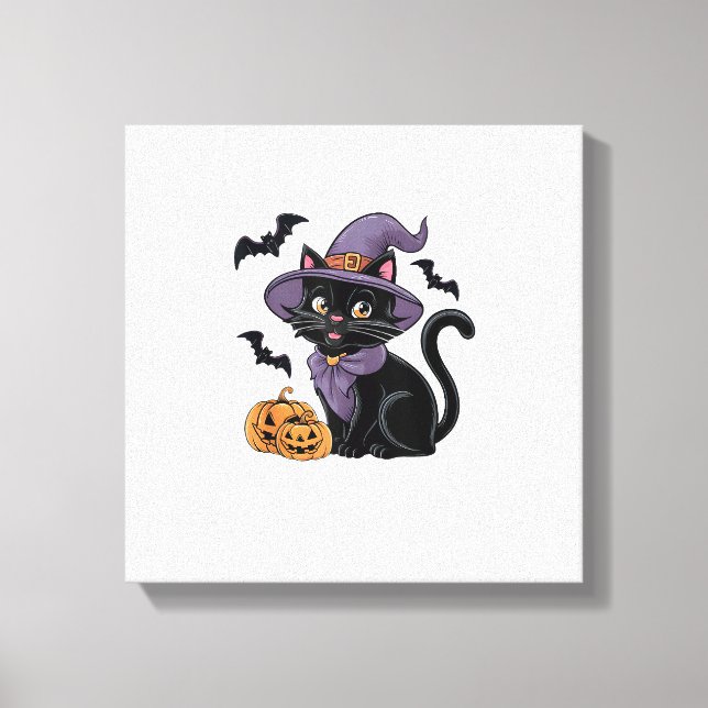 Funny Pumpkin Bat Witch Costume Black Cat Hallowee Canvas Print (Front)
