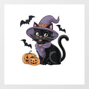 Funny Pumpkin Bat Witch Costume Black Cat Hallowee Wall Decal