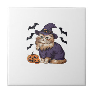 Funny Pumpkin Bat Witch Costume Persian Cat Hallow Ceramic Tile