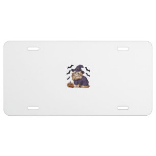 Funny Pumpkin Bat Witch Costume Persian Cat Hallow License Plate